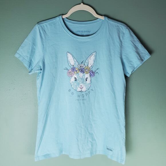 Life Is Good Womens Blue Be Hoppy Flower Crusher Tee Short Sleeve Size Medium - Picture 1 of 7